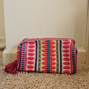 Woven Contrast Colorful Boho Makeup Bag
